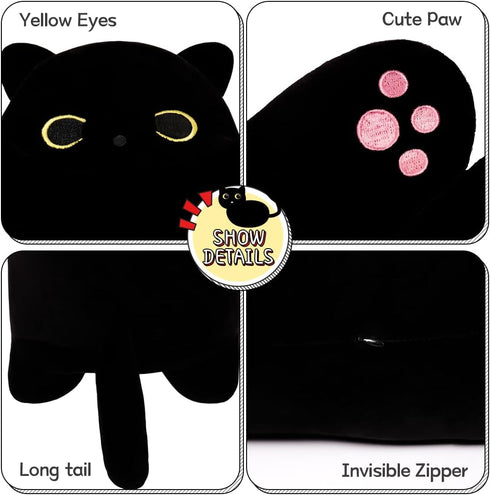 Long Plush 27.5in Black Cat Toy Kids Plush Toy Pillow Hugging Pillow Cute Plush Cat Stuffed Animal Toy Gift for Kids(Black, 70cm/27.5in)...