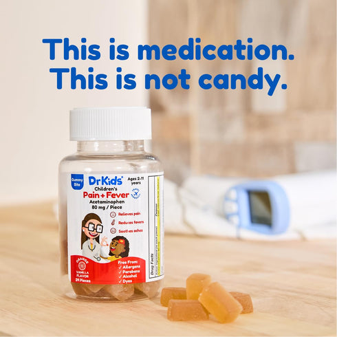 DrKids Children’s Pain and Fever Gummies, Acetaminophen, Free from, Travel Compliant (24 count)...