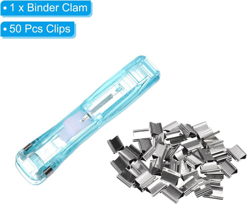 PATIKIL 4.5" x 1" Clam Clip Dispenser, 1 Set Binder Clam with 50 Pcs Clips for Binding Paper, Files, Office Documents, and Food Sealing, Sky Blue...