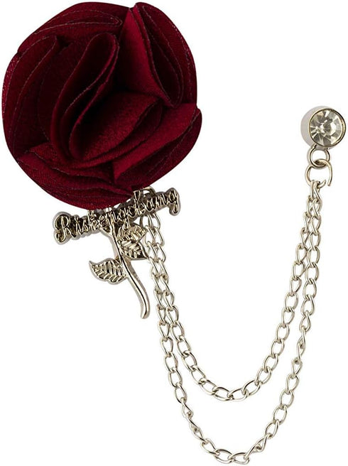 Flower Brooch For Men And Women Wine Color Flower Ball with Silver Stem Lapel Pin, Hanging Chain Brooch...