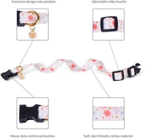 Cotton Handmade Dog Collar for Small Medium Large Dogs,Beige Daisy with Pendant Cute Dog Collars,Ideal for Girl Dogs Boy Dogs (Large)...