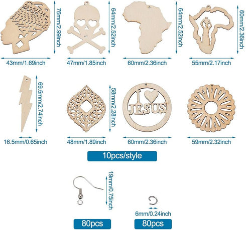 Beadthoven DIY African Wooden Dangle Earring Making Kits 8 Styles Africa Map Women Lady Wood Filigree Pendants Wooden Earrings Blanks with Earring...
