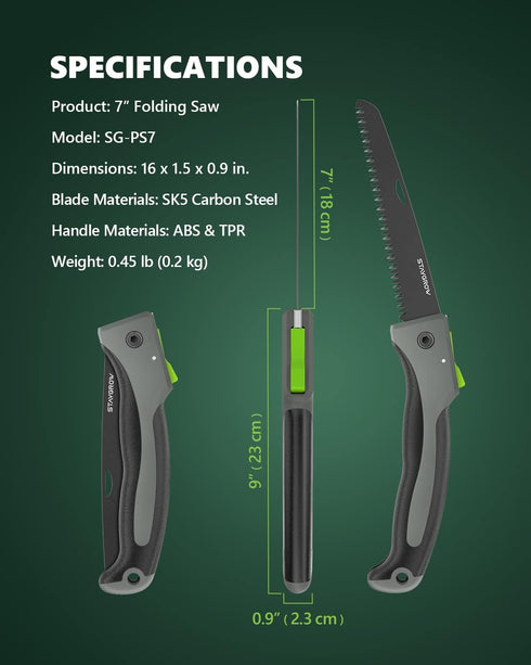 7-Inch Folding Hand Pruning Saw, Heavy Duty Foldable Garden Saws with 7” Hardened SK5 High Carbon Steel Blade for Tree Trimming, Live/Dry Wood Cut...