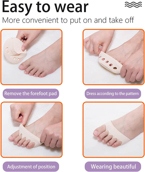 Reusable Honeycomb Fabric Forefoot Pads Soft Ball of Foot Cushions Metatarsal Pads for Women Men Prevention Pain Relief (Black,Beige,Grey,White)...