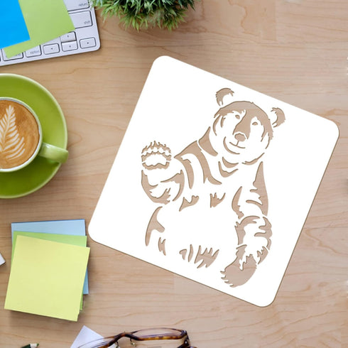 FINGERINSPIRE Bear Stencils Wall Decoration Template 11.8x11.8 inch Plastic Bear Drawing Painting Stencils Templates Square Reusable Stencils for ...
