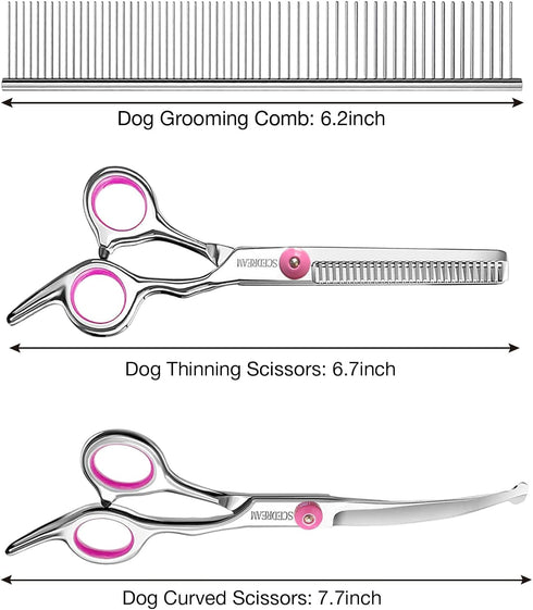 Professional Dog Grooming Scissors with Safety Round Tips, 3 in 1 Dog Grooming Scissors Kit, 4CR Stainless Steel Professional Pet Grooming Shears ...