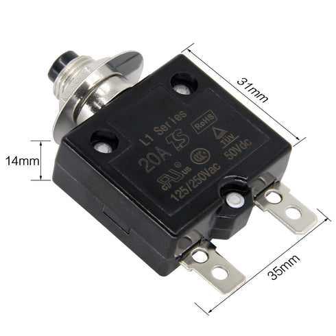 125-250V AC 50V DC Push Button Circuit Breaker 20Amp Thermal Overload Protector L1 Series Manual Reset Thermal Circuit Breaker 20A...