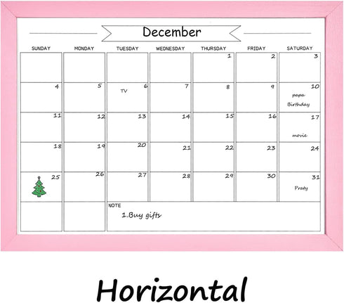 Dry Erase Monthly Calendar Board, Magnetic Whiteboard for Wall, Office/School/Home, Solid Wood Pink Frame Hanging Board 10.5"x 14.5"(YL-Pink-2737-...