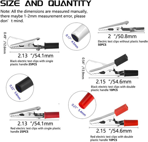 WMYCONGCONG 120 PCS Metal Alligator Clips Electrical Test Clamps Assortment Kit with Plastic Hands Red Black Kit...