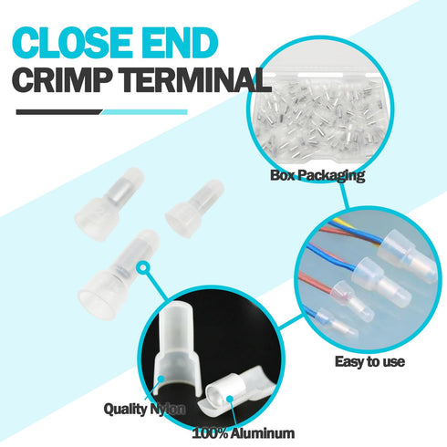 100PCS Closed End Crimp Terminal 22-16AWG Nylon Electrical Caps for Wires Crimp Connectors CE1...