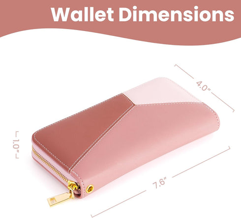 Wallet for Women - Large Faux Leather Women's Zipper Wristlet Wallet with Detachable Strap - Long Clutch Wallet with Cell Phone Pocket (Pink Red)...