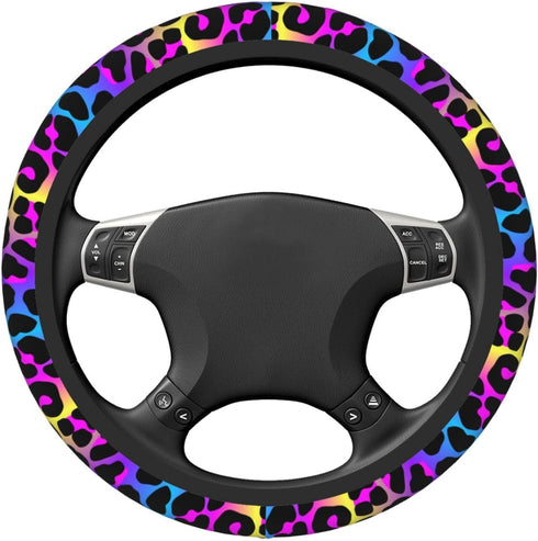 Leopard Neon Animal Print Steering Wheel Cover for Women Men Girls Car Accessories Decor Anti-Slip Neoprene Auto Steering Wheel Covers Protector U...
