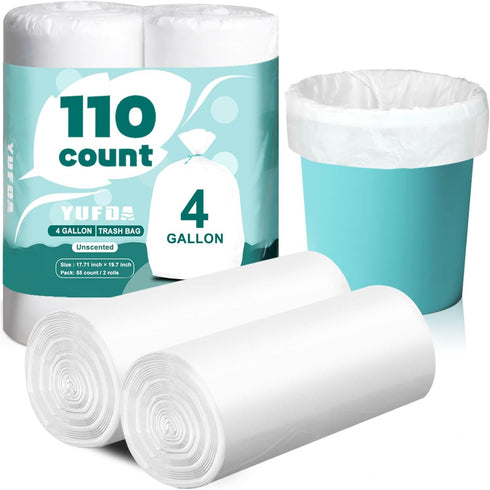 110 Count-4 Gallon Trash Bags,Small Trash Bags Bathroom, White Small Trash Bag for Office Bedroom Bathroom Car, Small Garbage Bags Point-Break Des...