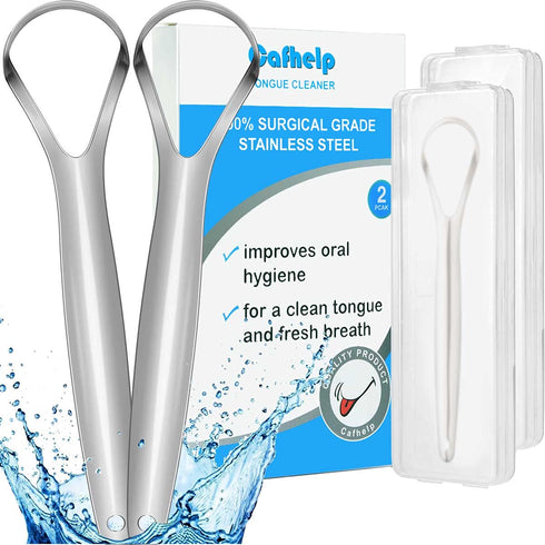2-Pack Tongue Scraper, 100% Useful Surgical Stainless Steel Tongue Cleaner for Both Adults and Kids, Professional Reduce Bad Breath Metal Tongue S...