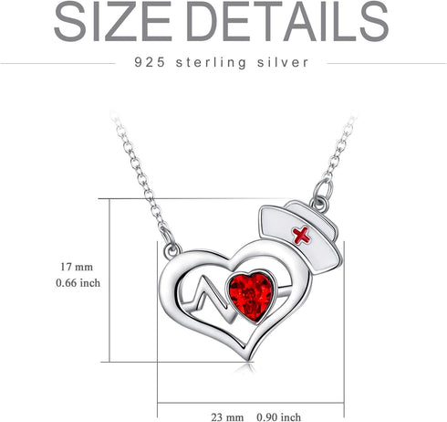 AOBOCO Nurse Necklace Sterling Silver Nurse Hat Charm with EKG Heartbeat Heart Necklace Jewelry Gifts for Doctor Medical Student, Crystal from Aus...