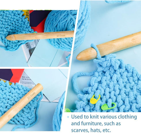 Wooden Crochet Hooks, 20mm Wooden Handle Crochet Hook Bamboo Knitting Crochet Needles with 10 pcs Knitting Stitch Markers for Handcraft Crocheting...