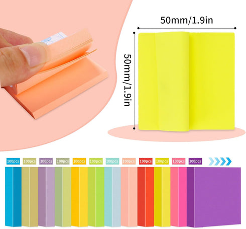 12 Pads Mini Sticky Notes 2 x 2In,12 Bright Colorful Sticky Note Pads 50 x 50mm,1200 Sheets Small Posted Notes,100 Sheets/Pad Super Sticking Power...