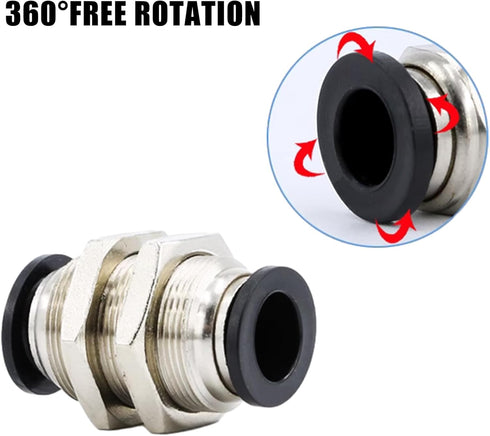 2Pcs Pneumatic Bulkhead Union 1/2" x 1/2" Tube OD Push to Connect Tube Fitting, PMM-1/2 Pneumatic Quick Connect Air Fitting...