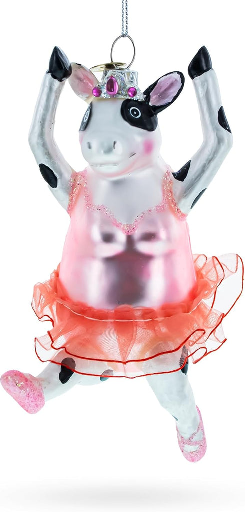 Elegant Cow Dancing Ballet Blown Glass Christmas Ornament...
