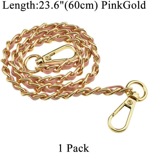 HAHIYO Mini Purse Chain Strap Slim Wide 8mm for LV Length 23.6 inches Extra Thick 4.5mm Pink Leather Gold Hardware for Shoulder Cross Body Sling H...