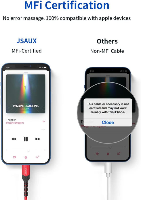JSAUX Apple MFi Certified Lightning to 3.5mm Audio Cable 6FT, AUX Cord for iPhone Headphones Jack Compatible with iPhone 14/14 Plus/14Pro/13/13 Pr...