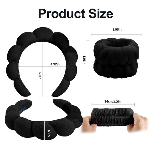 Makeup Headband, Spa Headband for Washing Face, 6-pack Skincare Headbands and Wristbands Set, Sponge Terry Cloth Headbands Face Wash Headband Puff...