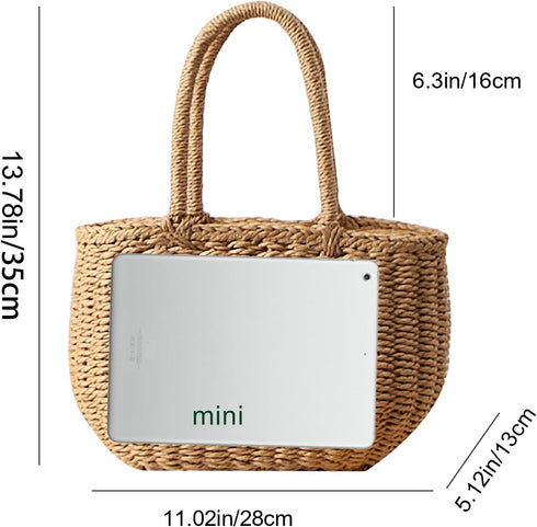Gets Straw Bags for Women Hand-woven Small Hobo Bag Round Handle Ring Tote...
