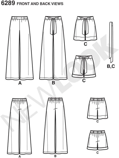 Simplicity Creative Patterns New Look 6289 Misses' Pull On Pants or Shorts and Tie Belt, A (8-10-12-14-16-18)...