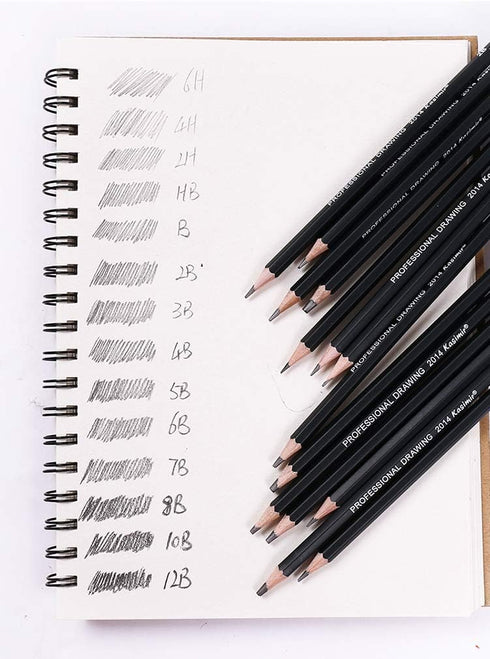 Sketch Pencil Drawing Set 14 Pencils 6H, 4H, 2H, HB, 1B, 2B, 3B, 4B, 5B, 6B, 7B, 8B, 10B, 12B...