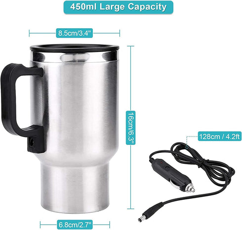 GOTOTOP Car Heating Cup 12V 450ML Electric Car Kettle Portable Stainless Steel Cigarette Lighter Heating Drinking Cup Heated Travel Mug Electric T...