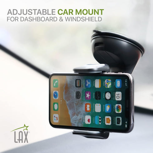 LAX Gadgets Premium Phone Car Mount - Strong Suction Cup Movable Jaws- Car Mount with Powerful Suction Cup for Windshield or Dashboard for All Sma...
