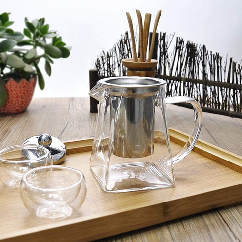 19.3oz Glass Teapot with Infuser, Borosilicate Glass, 550ML, Clear, Stainless Steel Infuser...