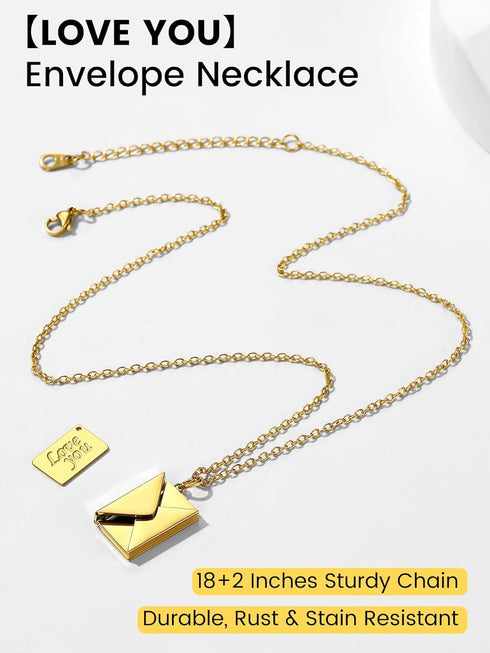 Personalized Envelope Locket Necklace for Women, Custom Love Letter Message Necklaces Birthstone Photo Jewelry Mother's Day Christmas Gift for Gir...