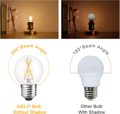 2W Globe LED Edison Bulbs 25 Watts Equivalent (Dimmable), Warm White 2700K, Vintage A15/A50 E26 LED Light Bulb for Bedroom Chandelier, Bathroom Va...