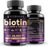 Biotin with Hyaluronic Acid, Collagen and Keratin – 25000 mcg Hair Growth Vitamins for Men and Women – Nails and Skin, USA Made, B1, B2, B3, B6, B...