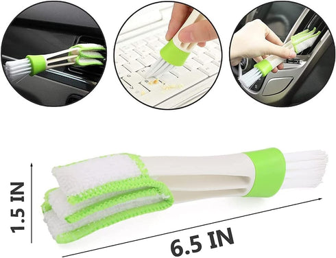 White Green Car Air Vent, Automotive Air Conditioner Cleaner and Brush Double Ended Dust Blind Cleaner Car Vent Brush Blind Brush Hand Held Magic ...