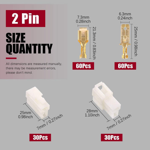 Hilitchi 6.3MM Electrical Automotive Wire Connectors Male Female Socket Plug Terminal for Motorcycle Car (2P-30Sets)...
