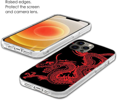Transparent Soft TPU Protective Cover Pure Pure Clear Anti-Scratch Case Compatible for iPhone 12 Pro Max Red Chinese Dragon...