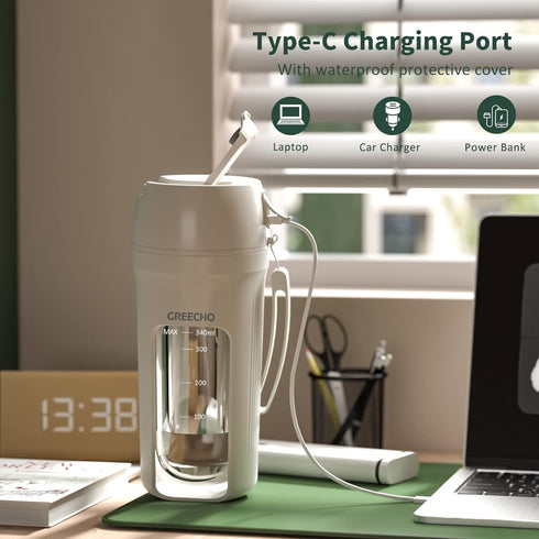 GREECHO Portable Blender, One-handed Drinking Mini Blender for Shakes and Smoothies, 12 oz Personal Blender with Rechargeable USB, Made with BPA-F...