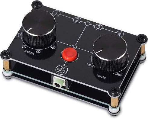 Little Bear MC104 Mini Audio Switcher, 4-Way 3.5mm AUX Stereo Passive Selector, Switch Box Splitter for PC/Player/Headphone/Amplifier/Speaker...