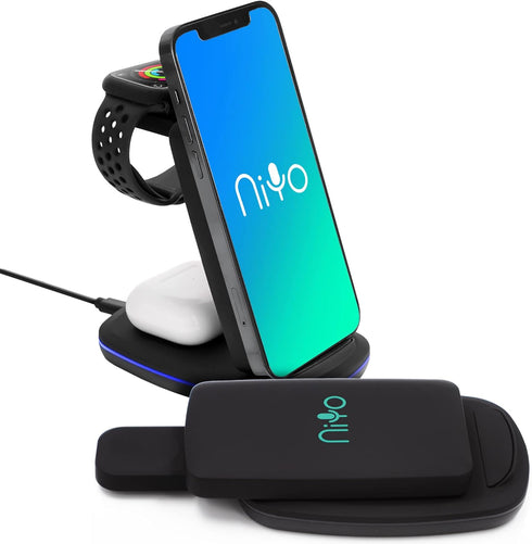 3-in-1 Wireless Charger Foldable - NiYo Universal Charging Station Compatible w/iPhone 14/13 Pro/13/12/11/Pro/SE/XS/XR/8, Apple Smartwatch & Airpo...