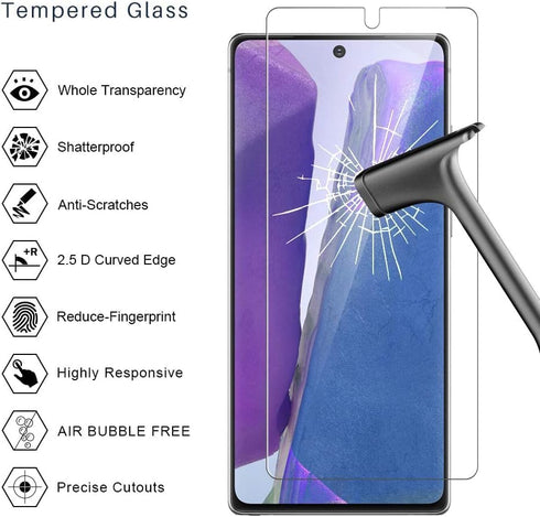 BANDQ 3 Pack Samsung Galaxy Note 20 Screen Protector?3+1 Pack? 1 Pack Camera Lens Protector, Bubble-Free, 9H Tempered Glass Screen Protector for G...