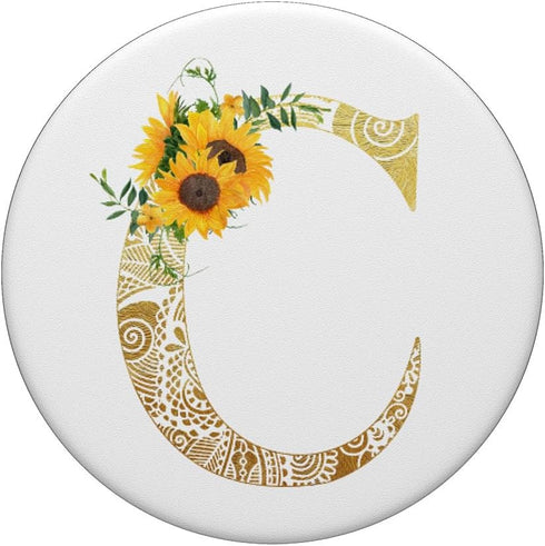 Sunflower Pop Socket White Letter C - Phone Stand Popsocket PopSockets PopGrip: Swappable Grip for Phones & Tablets PopSockets Adhesive PopGrip...