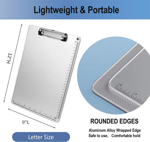 Metal Clipboard, Thicken Aluminum Clip Boards 12.5x9 with Low Profile Clip, Portable Hanging Clipboard, Standard Letter Size A4 for Jobsite, Labor...