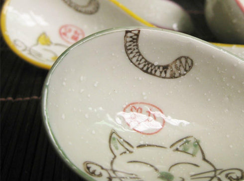 5pcs Ceramics Japanese Fortune Cat Lucky Cat Hand Painted Soup Spoons...