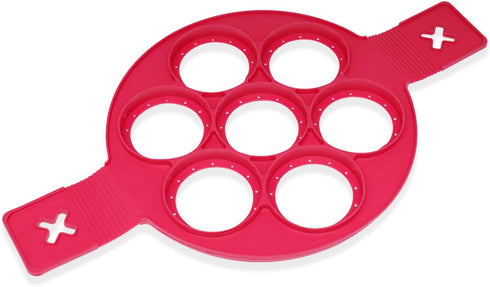Silicone Pancake Mold, Mini Pancakes Maker and Fried Egg Ring Maker, Exulitimate (Red, 7 Cavity)...