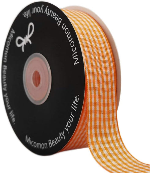 Micomon Orange Gingham Plaid Checked Ribbon 25 Yard Each Roll 100% Polyester (1", Orange)...