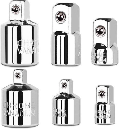 6 Piece Socket Adapter and Reducer Set, 1/4", 3/8", 1/2" Chrome Vanadium Steel Ratchet/Socket Extension/Conversion Kit for Automotive Maintenance...