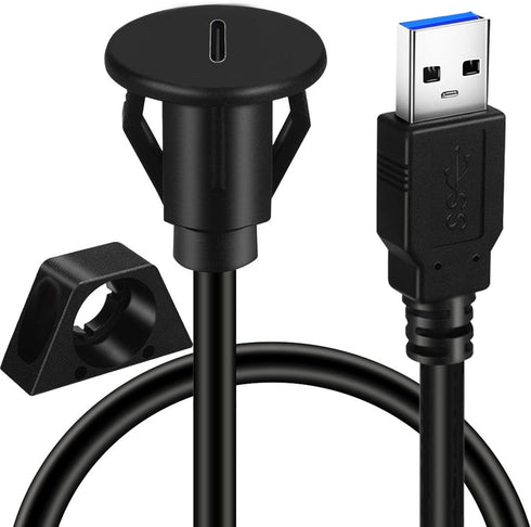 BATIGE Small USB 3.0 Male to Type C 3.0 Female Car Flush Mount Cable USB C 3.0 Panel Mount Extension Cable for Car Truck Boat Motorcycle Dashboard...