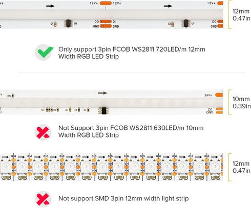 BTF-LIGHTING 3Pin 12mm Width Transparent Connector Kit 8pcs Strip to Strip Connector 8 Pairs of Wire to Strip Connectors Only Support FCOB SPI WS2...